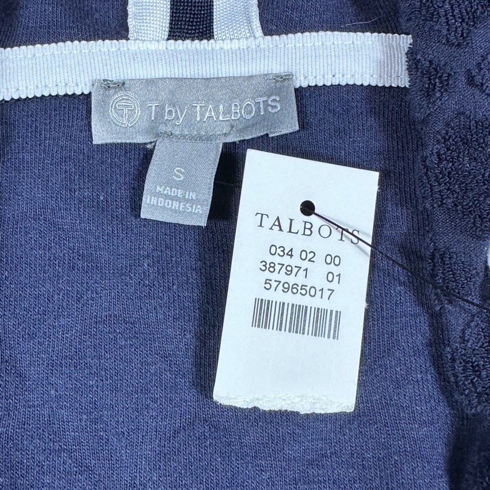 T by Talbots Hoodie NWT Women Size S Navy Blue Textured Scallop V-Neck Pullover - Picture 7 of 8